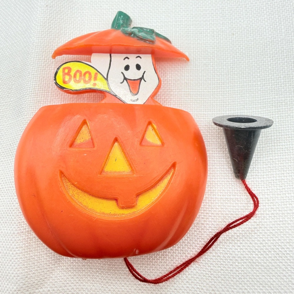 Vintage Halloween Jack O Lantern Pop Up Ghost Pumpkin Brooch w/ Pull String